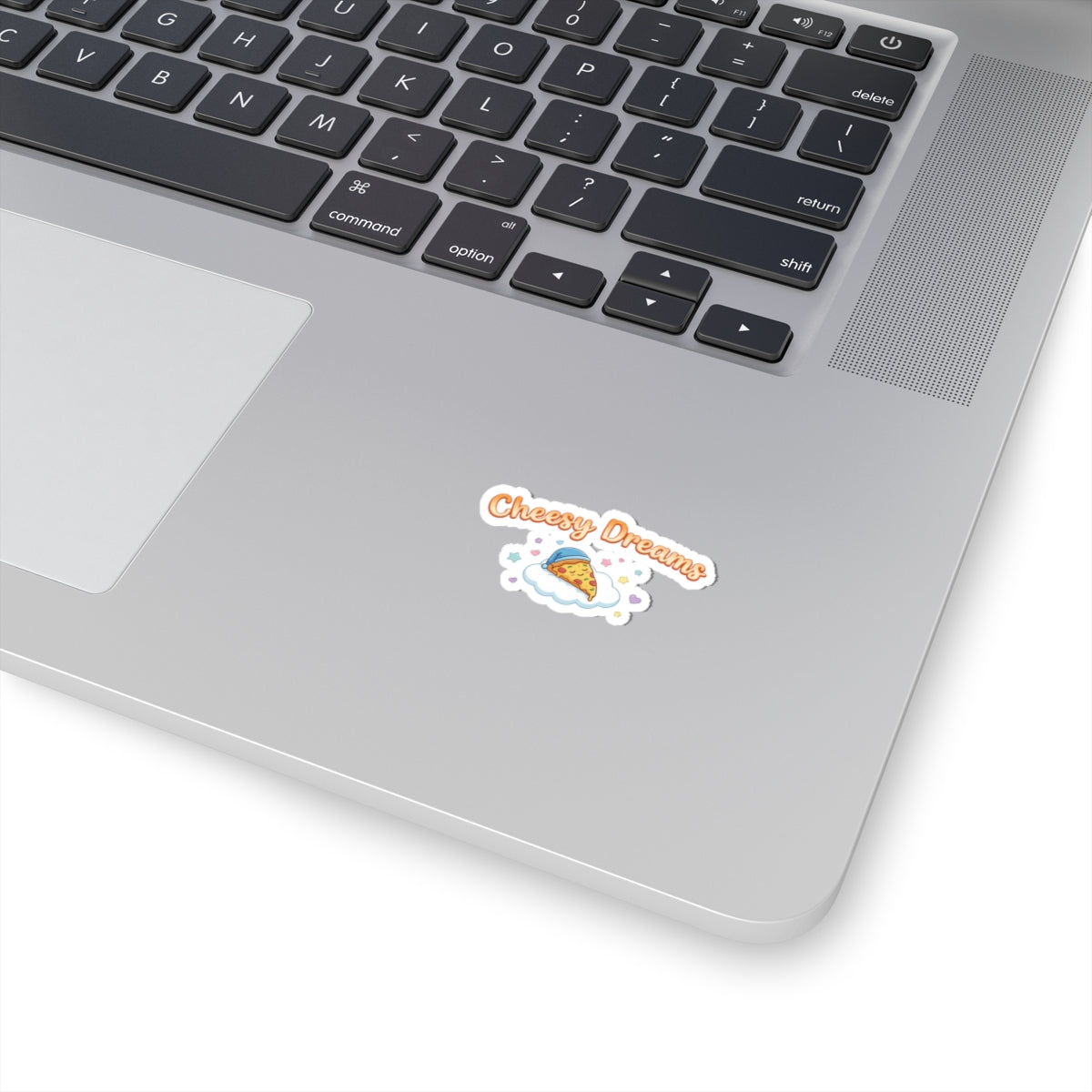 Cheesy Dreams Pizza Sticker – Cute Food Pun Vinyl Decal, Cozy Pastel Snack Humor Kiss-Cut Sticker