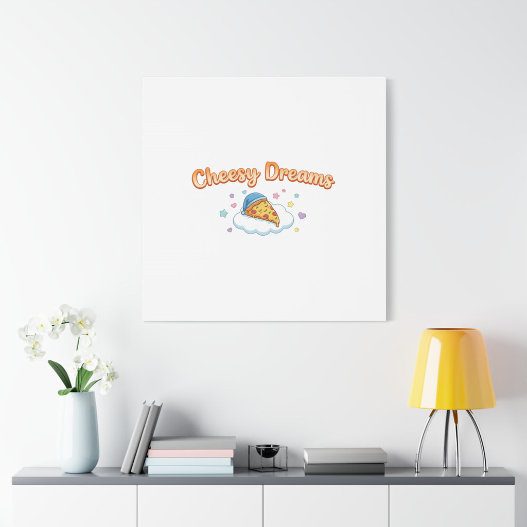 Cheesy Dreams Kawaii Pizza Canvas Wall Art