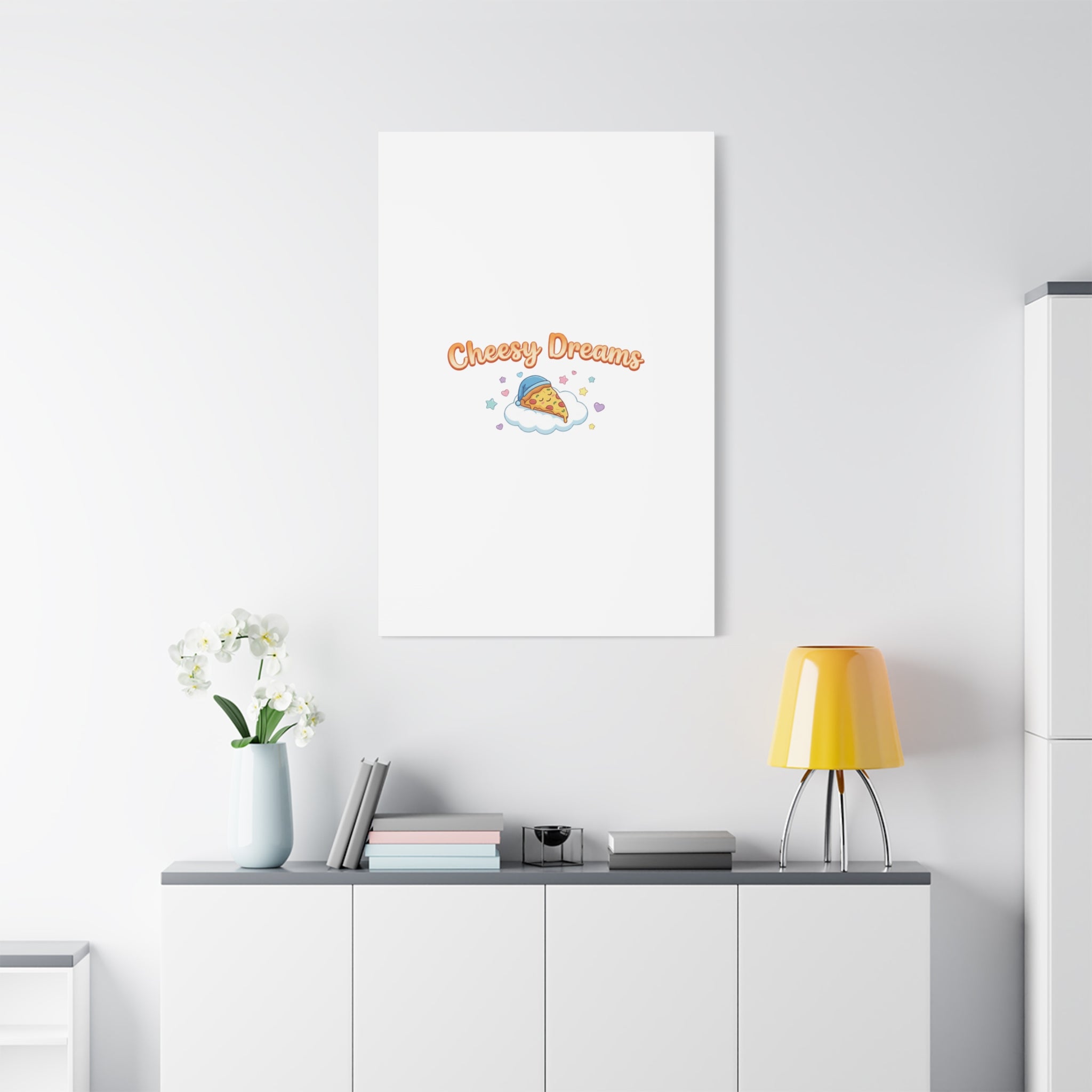 Cheesy Dreams Kawaii Pizza Canvas Wall Art