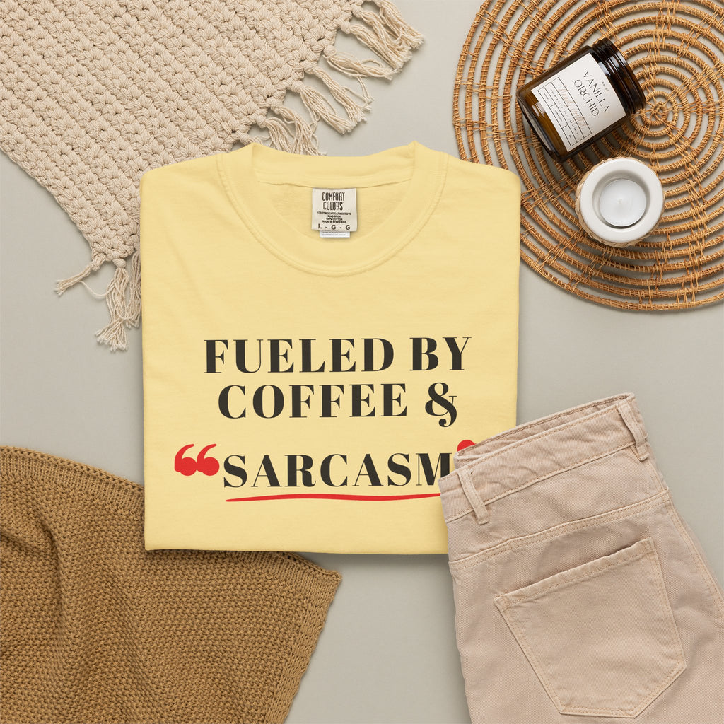 Fueled By Coffee & Sarcasm Tee | Funny Coffee Shirt