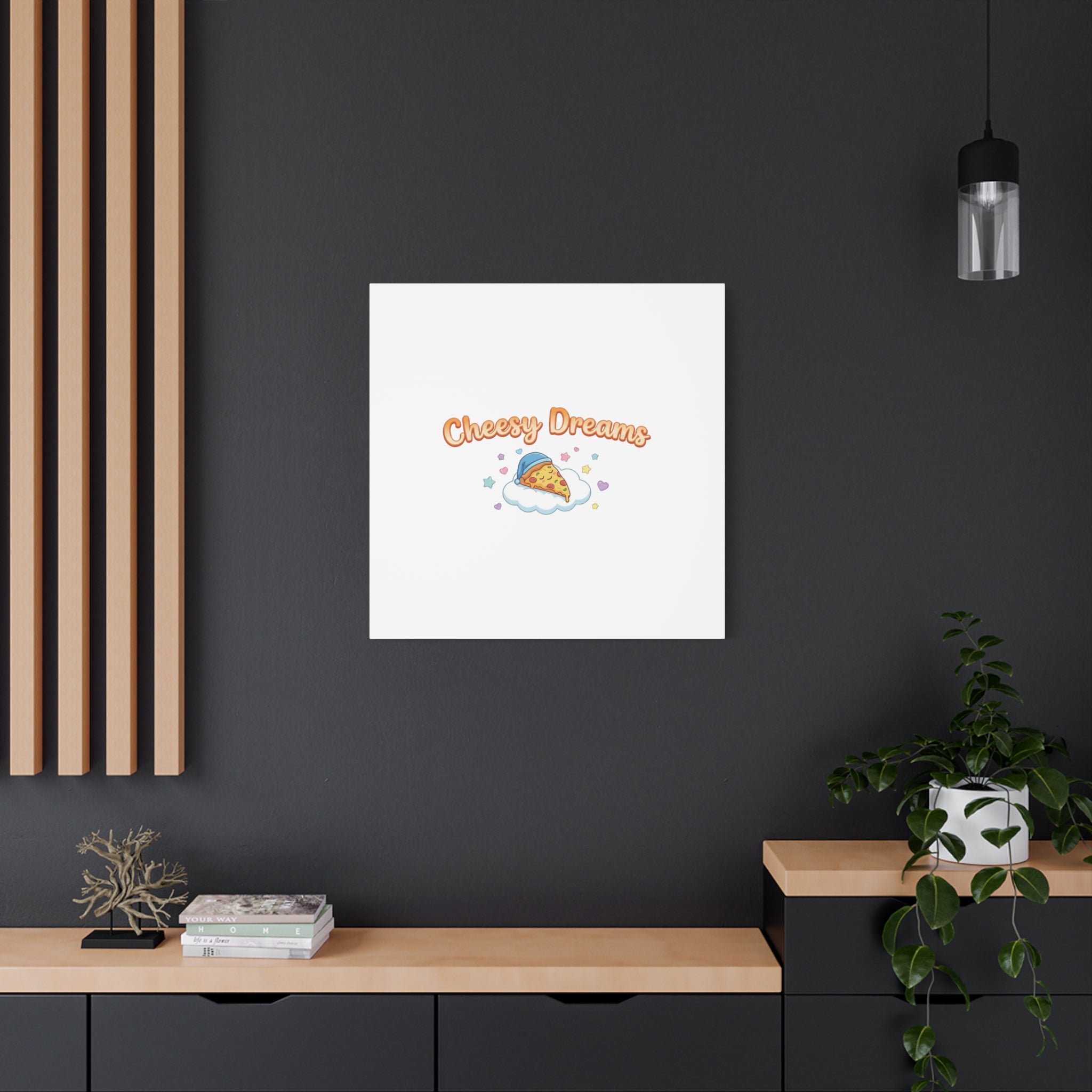 Cheesy Dreams Kawaii Pizza Canvas Wall Art
