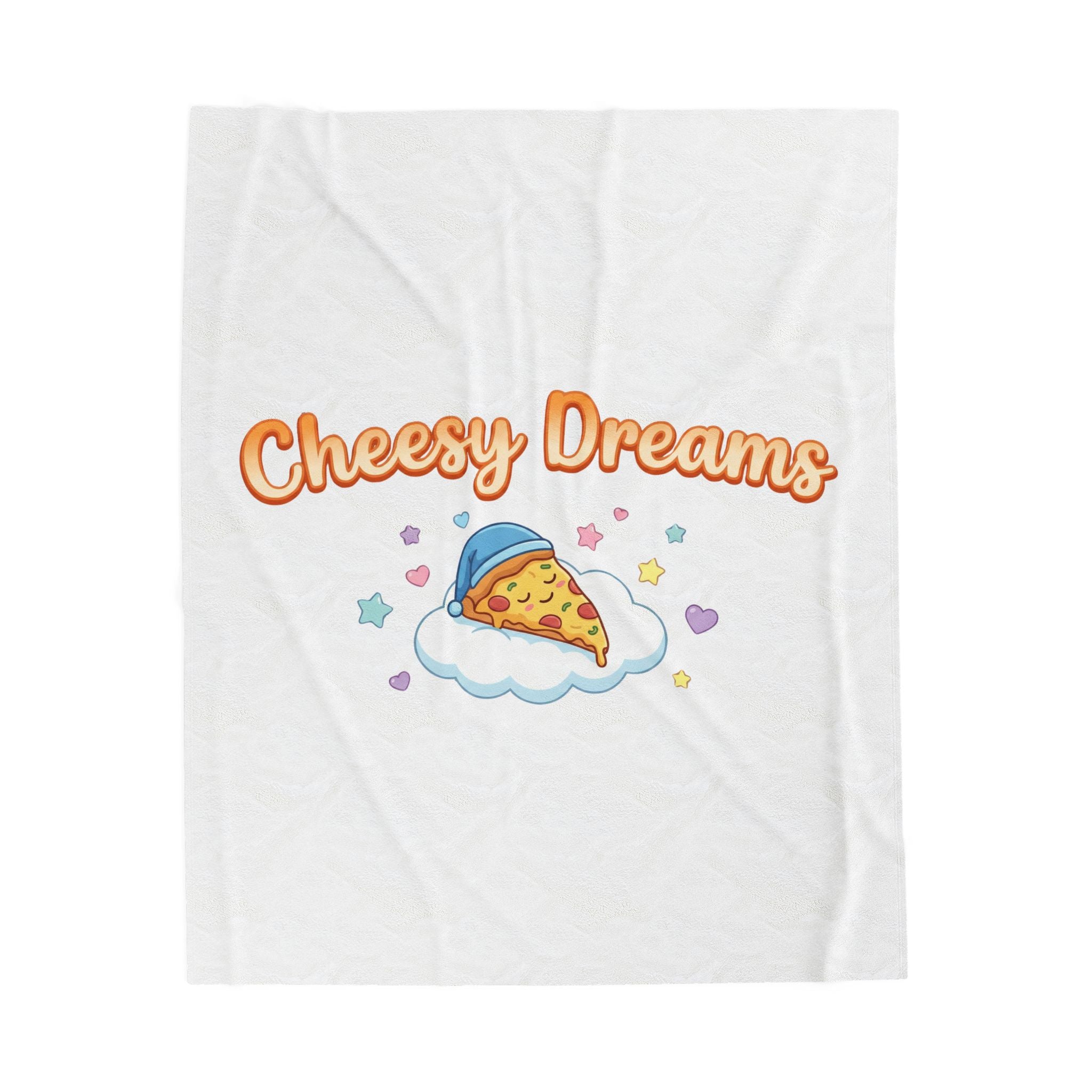 Cheesy Dreams Pizza Plush Blanket – Cozy Food Pun Velveteen Throw, Pastel Snack Humor Comfort Blanket