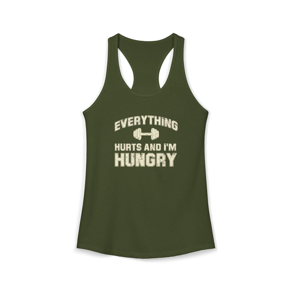 Everything Hurts and I’m Hungry Women’s Racerback Tank | Funny Gym Tank | Lightweight Workout Shirt | Fitness Humor Top