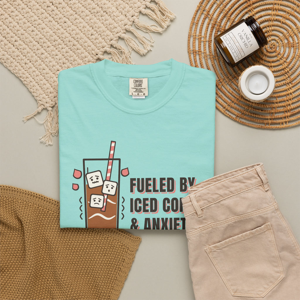 Fueled By Iced Coffee & Anxiety Tee | Funny Iced Coffee Shirt
