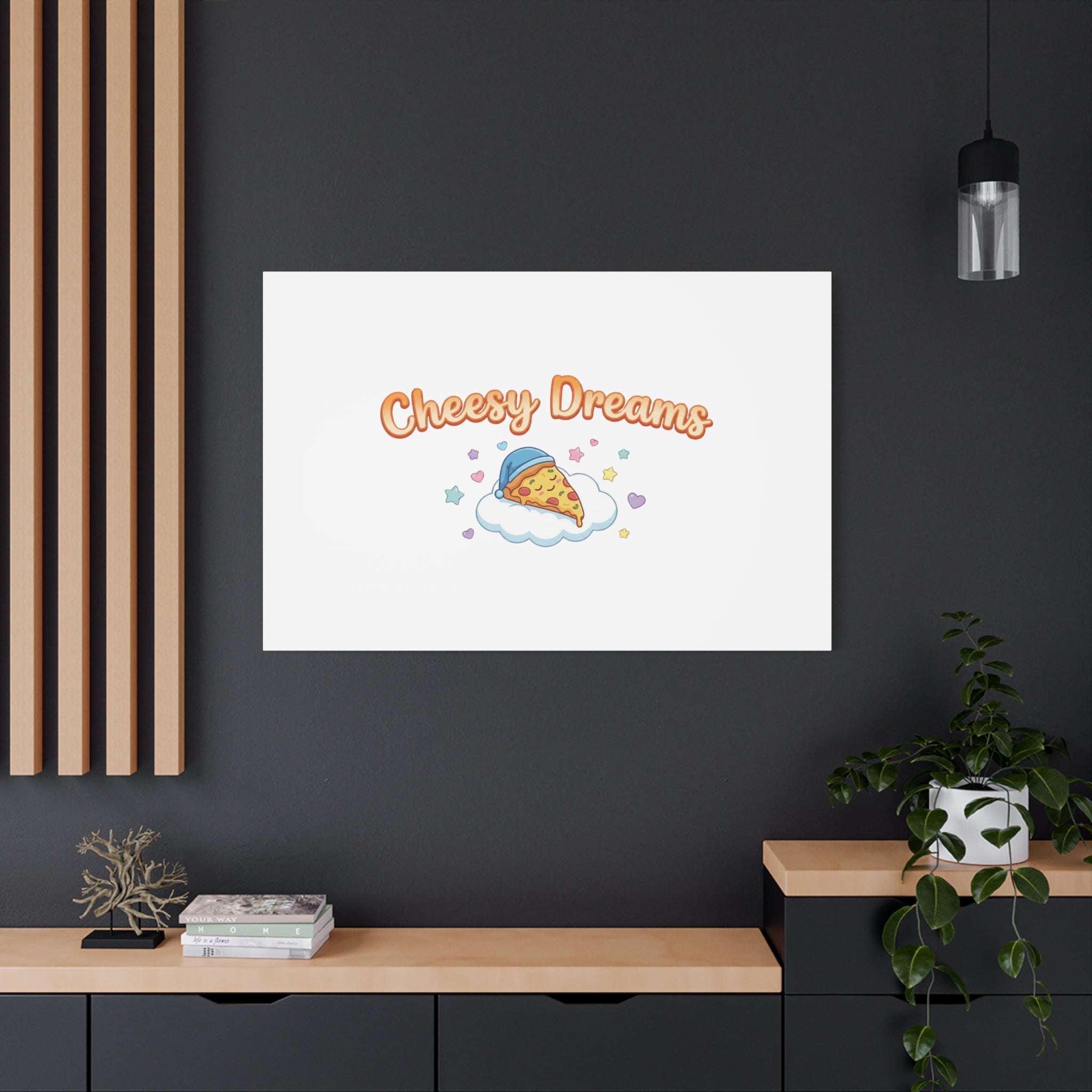 Cheesy Dreams Kawaii Pizza Canvas Wall Art