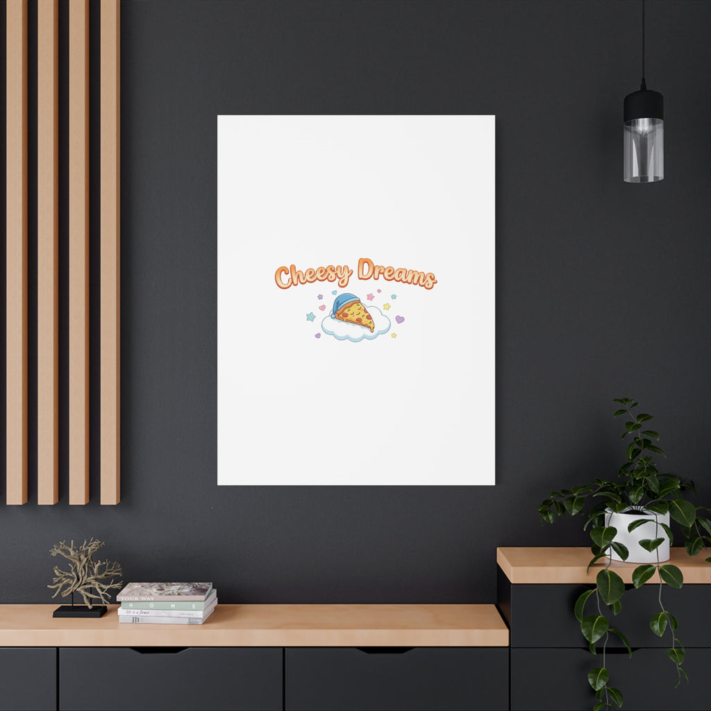 Cheesy Dreams Kawaii Pizza Canvas Wall Art