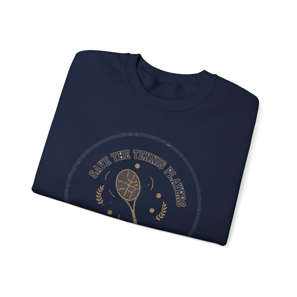 Save the Tennis Players Crewneck Sweatshirt | tennis meme apparel, racquet sport humor