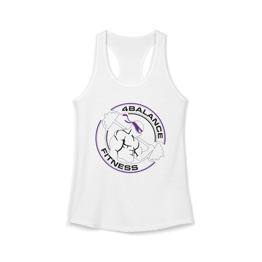White tank top with a fitness logo on a white background