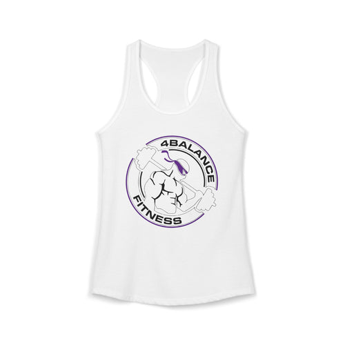 White tank top with a fitness logo on a white background