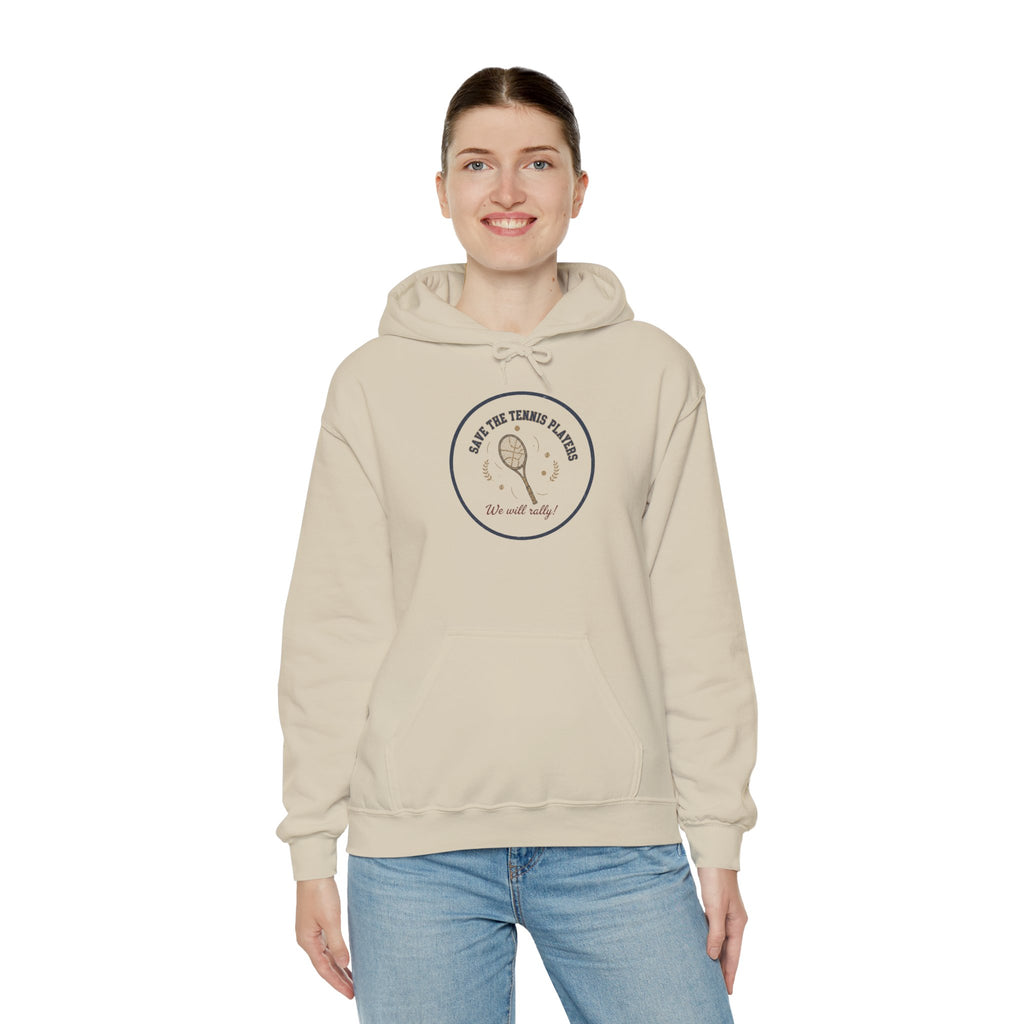 Save the Tennis Players Hoodie | tennis meme apparel, racquet sport humor