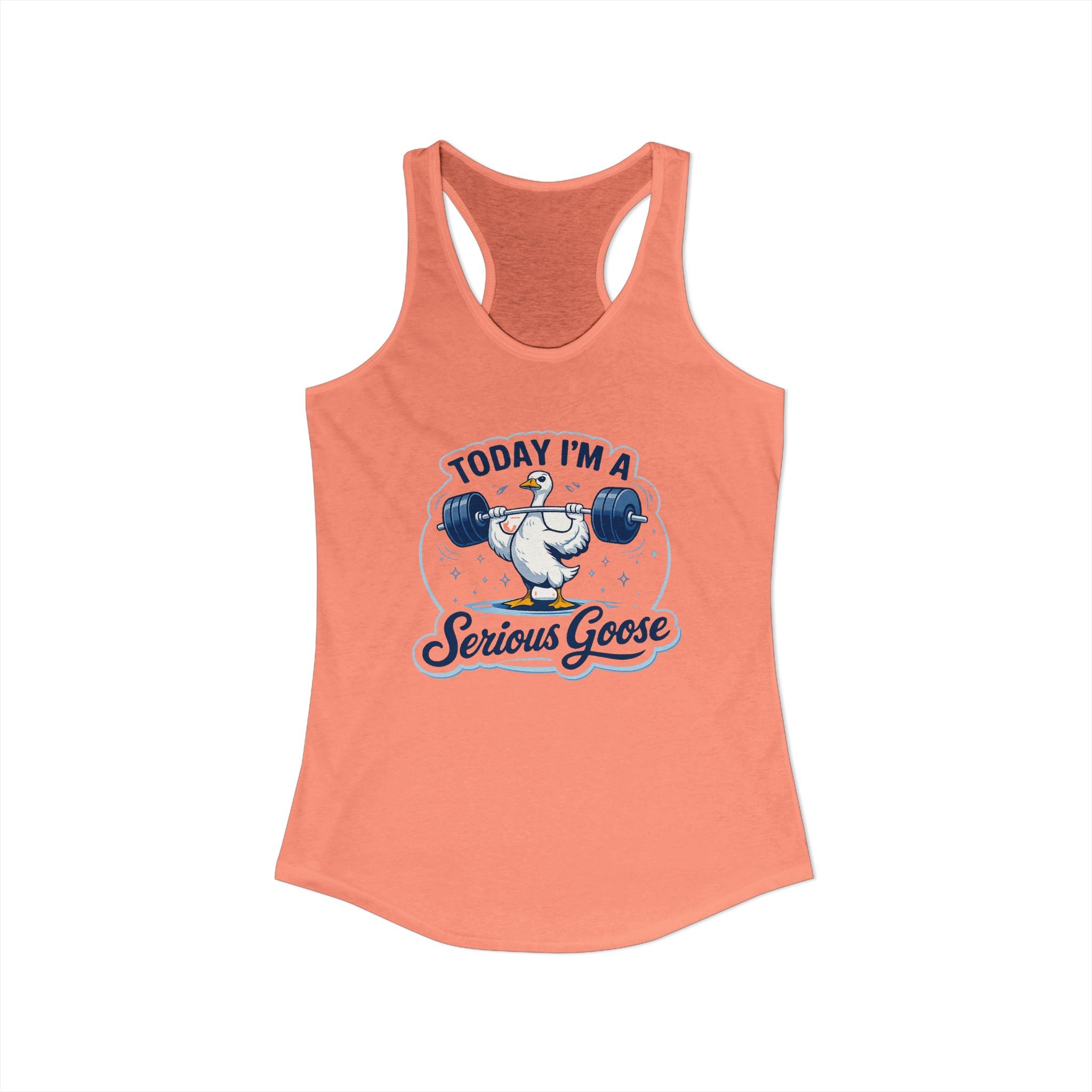 Women’s Racerback Tank – “Today I’m a Serious Goose” Funny Weightlifting Goose Workout Top