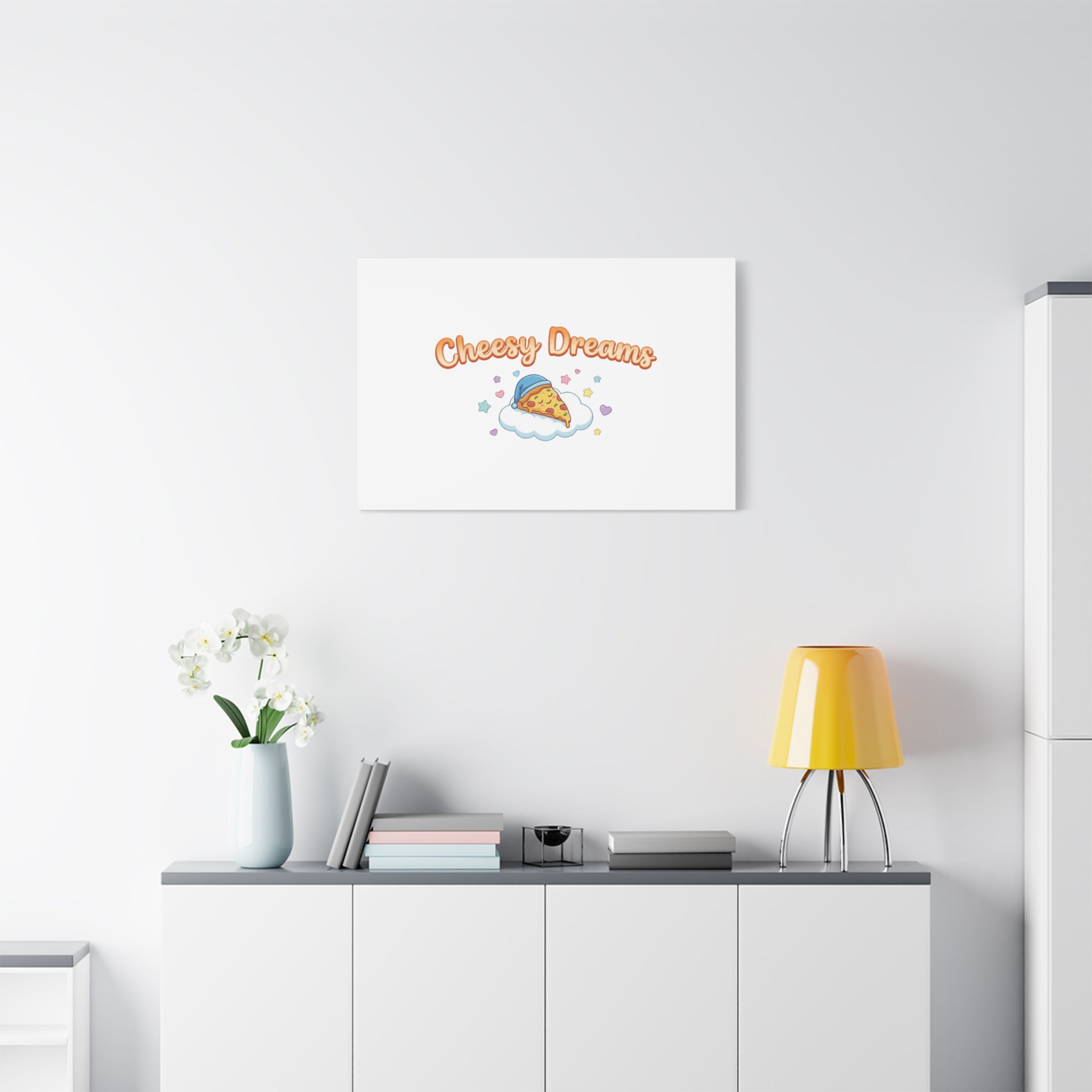 Cheesy Dreams Kawaii Pizza Canvas Wall Art