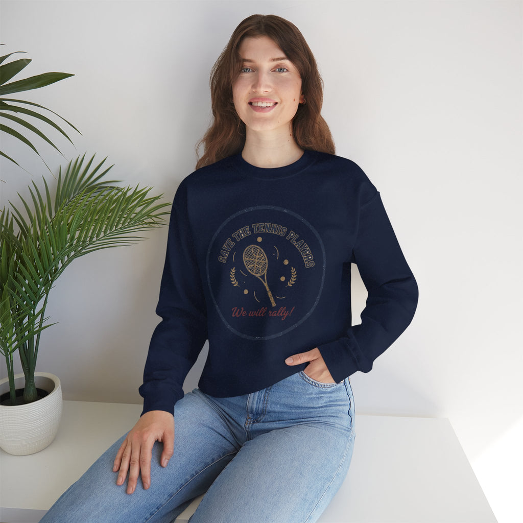 Save the Tennis Players Crewneck Sweatshirt | tennis meme apparel, racquet sport humor