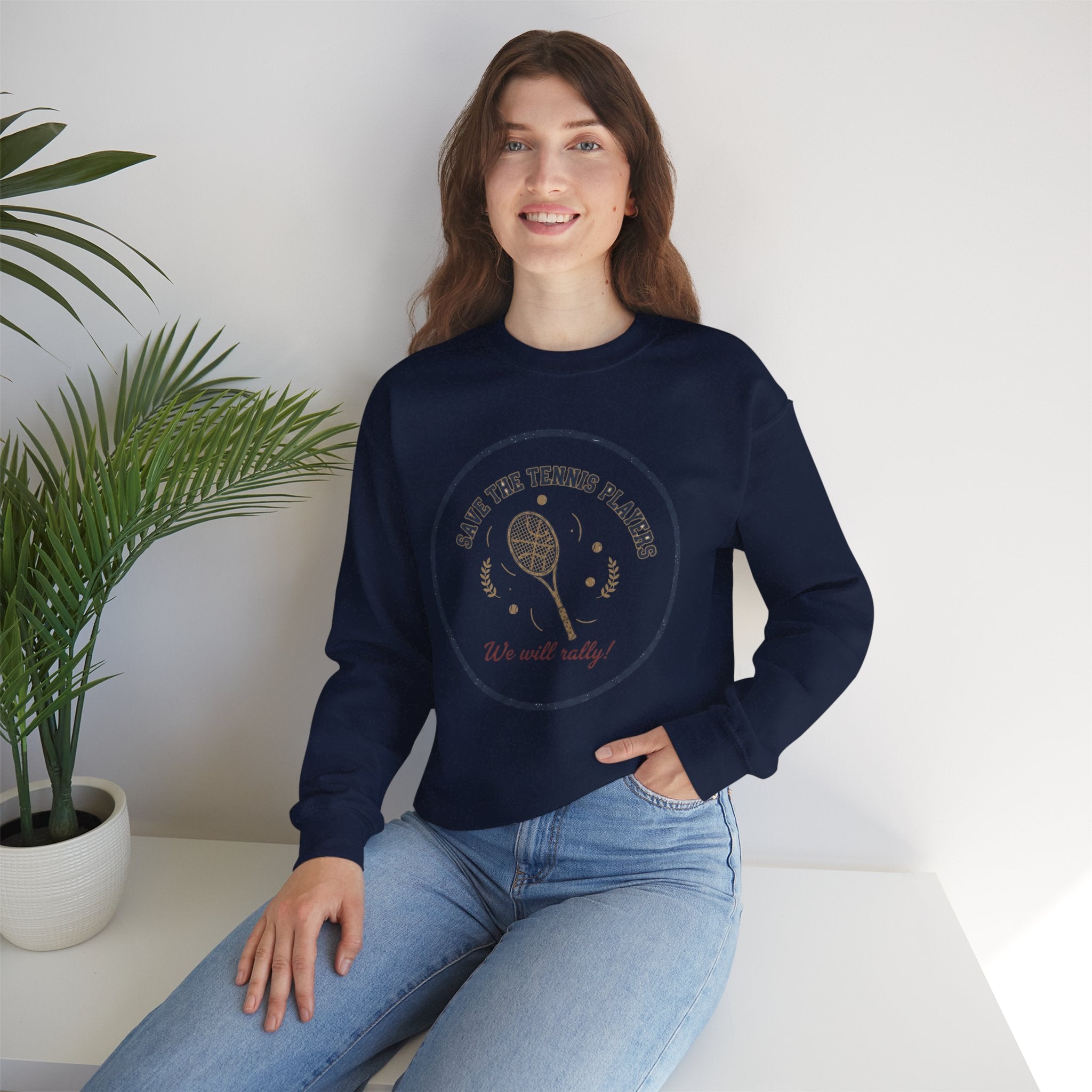 Save the Tennis Players Crewneck Sweatshirt | tennis meme apparel, racquet sport humor