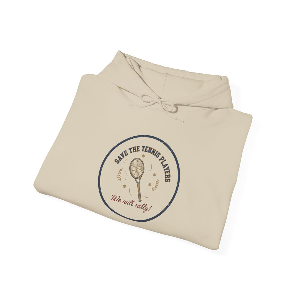 Save the Tennis Players Hoodie | tennis meme apparel, racquet sport humor