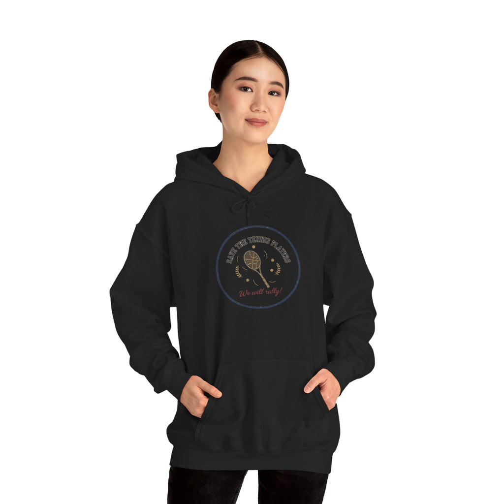 Save the Tennis Players Hoodie | tennis meme apparel, racquet sport humor