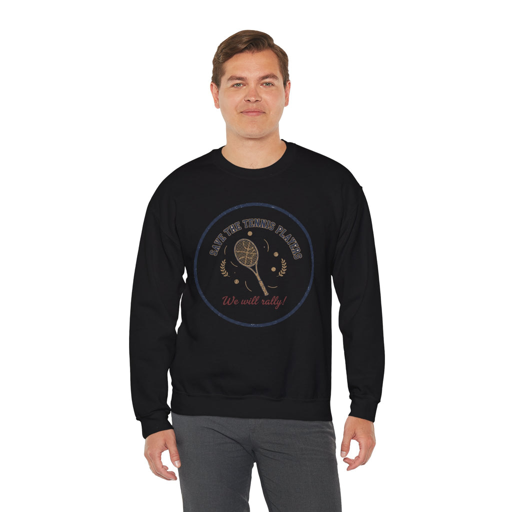 Save the Tennis Players Crewneck Sweatshirt | tennis meme apparel, racquet sport humor