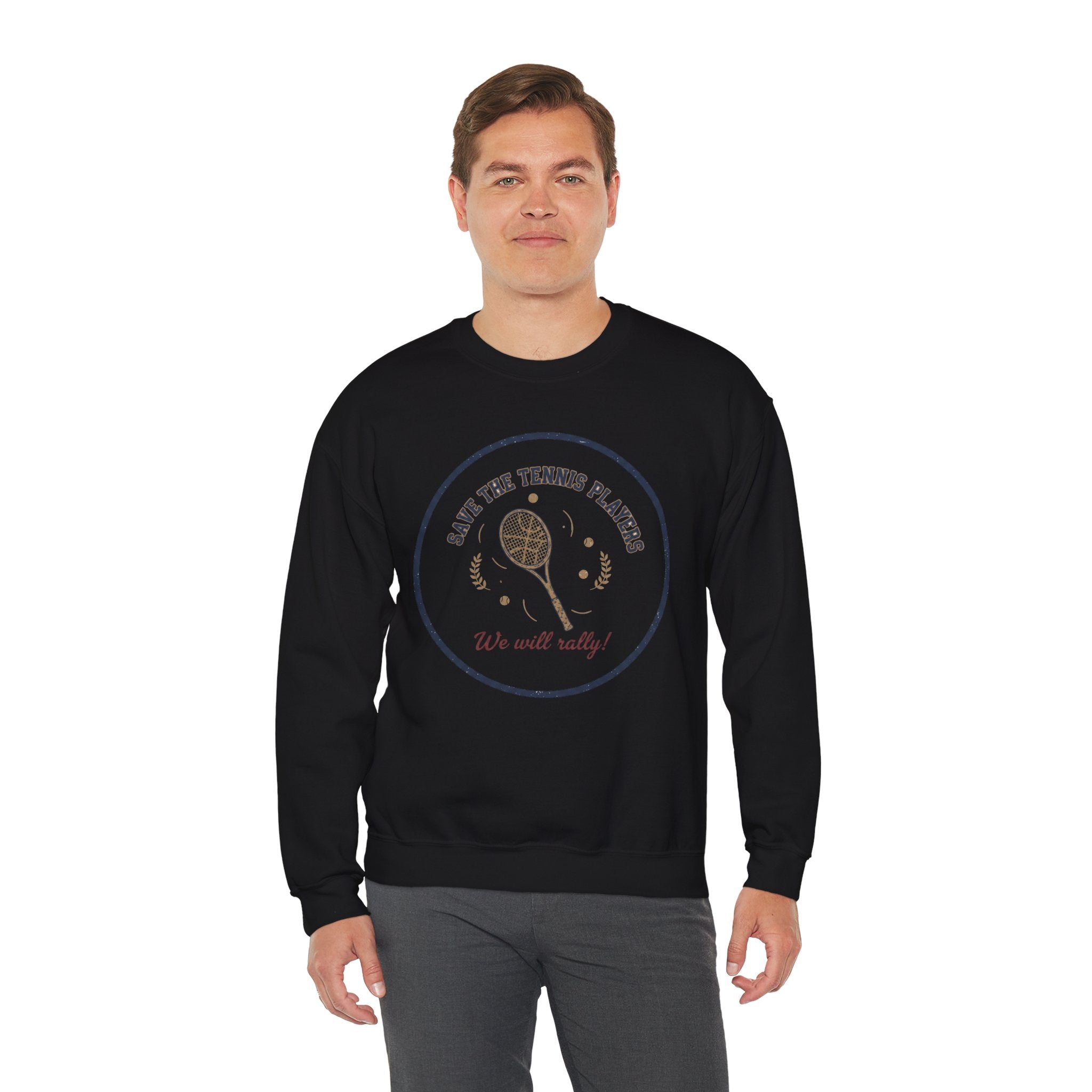 Save the Tennis Players Crewneck Sweatshirt | tennis meme apparel, racquet sport humor