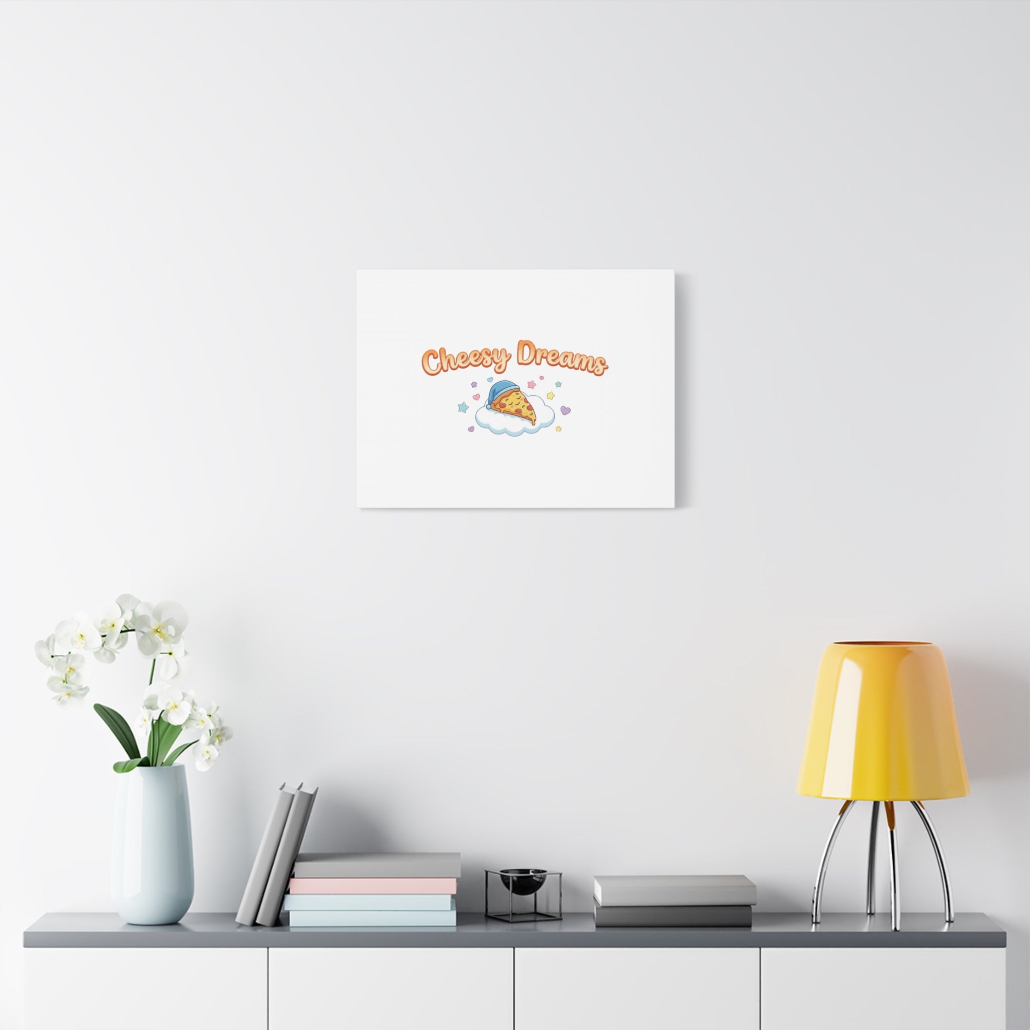 Cheesy Dreams Kawaii Pizza Canvas Wall Art