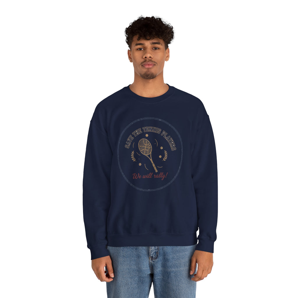 Save the Tennis Players Crewneck Sweatshirt | tennis meme apparel, racquet sport humor