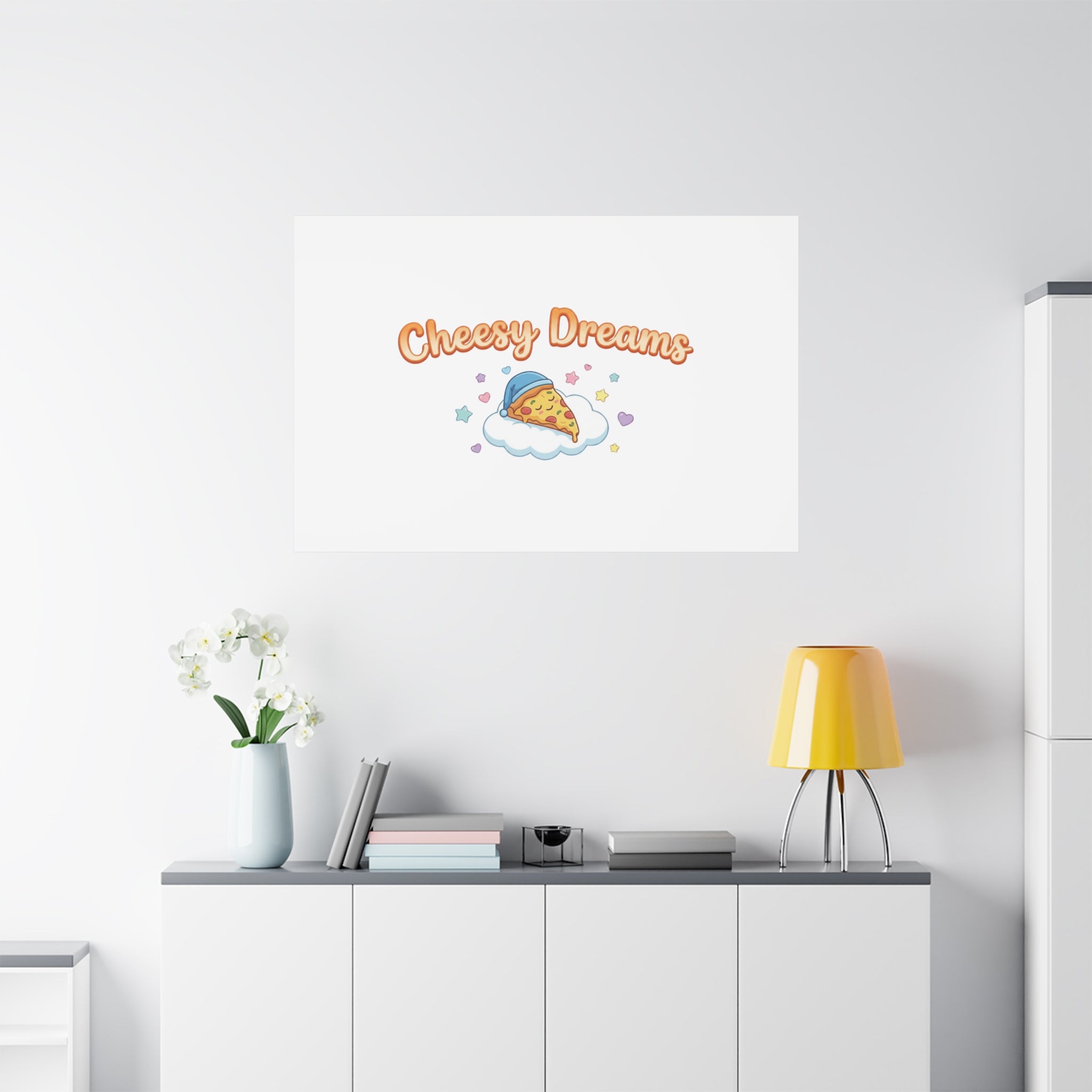 Cheesy Dreams Kawaii Pizza Canvas Wall Art