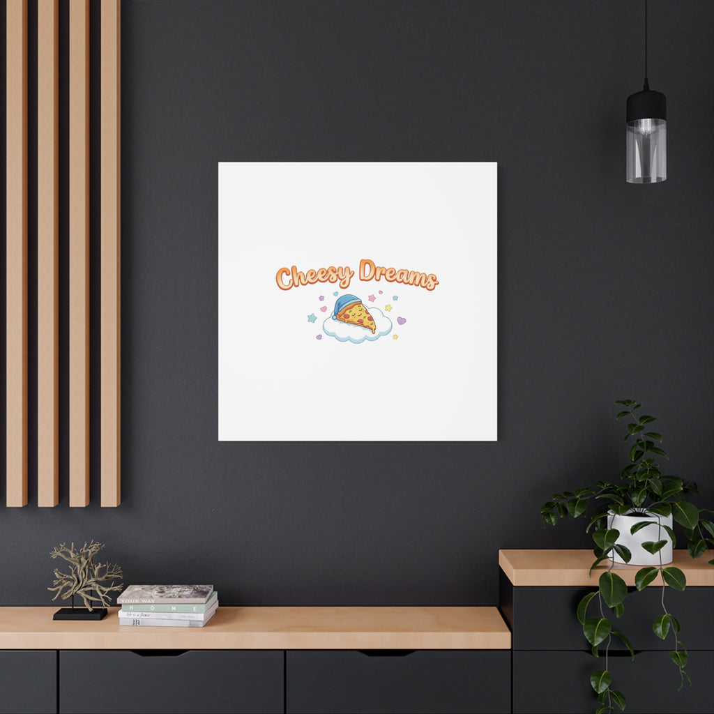 Cheesy Dreams Kawaii Pizza Canvas Wall Art