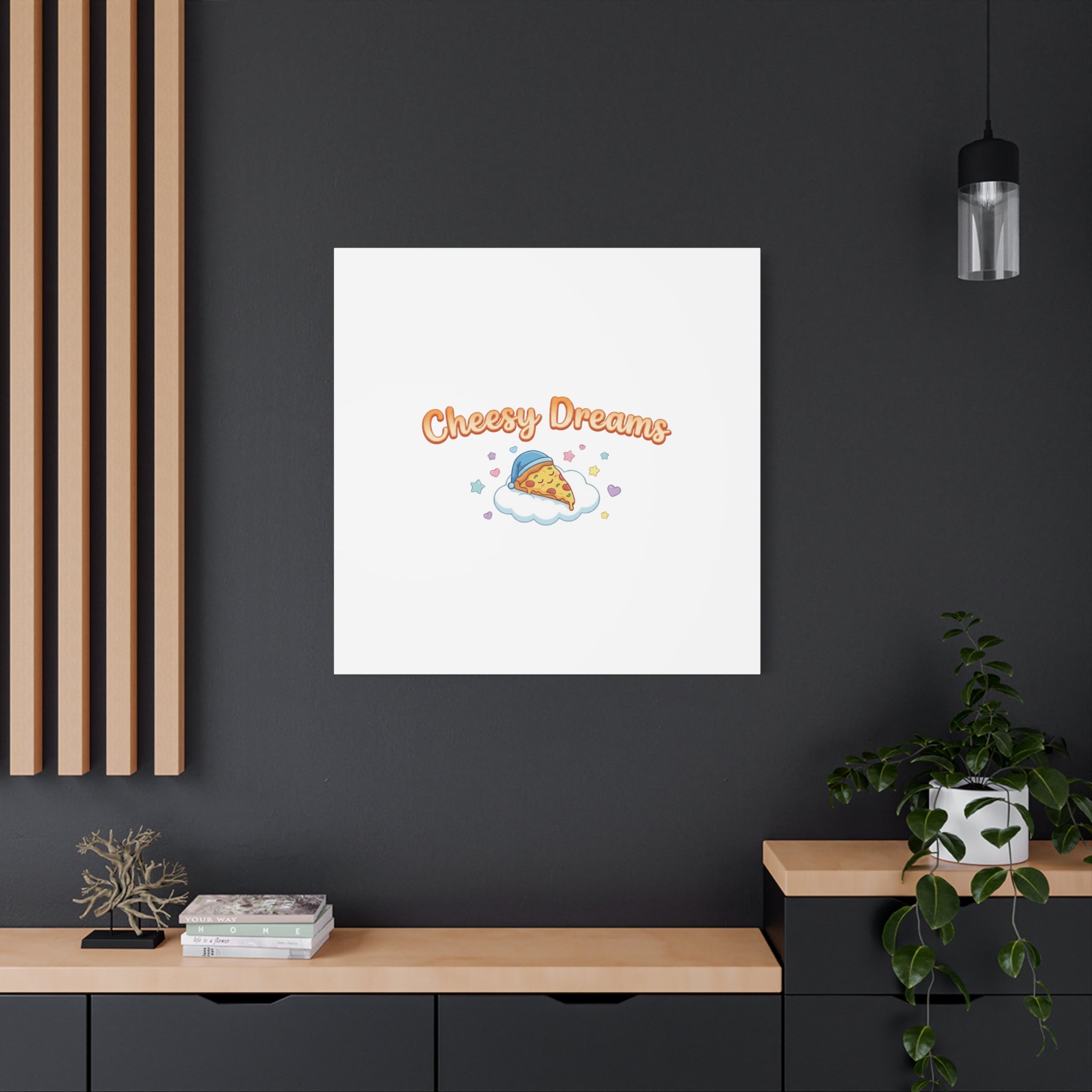Cheesy Dreams Kawaii Pizza Canvas Wall Art